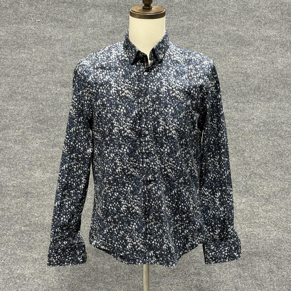 Cactus Man Ricky Singh Shirt Mens Large Navy Blue Floral Button Down Stretch